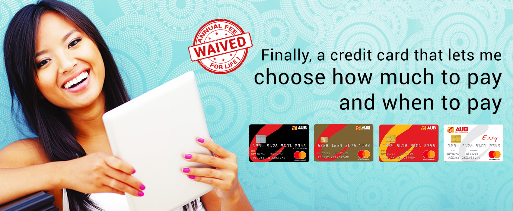 AUB Easy, Classic, Gold, and Platinum Mastercard products